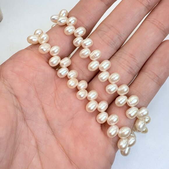 Sterling Silver 925 Alternating Freshwater Pearl Chain Necklace Size 17" Length - Picture 7 of 11